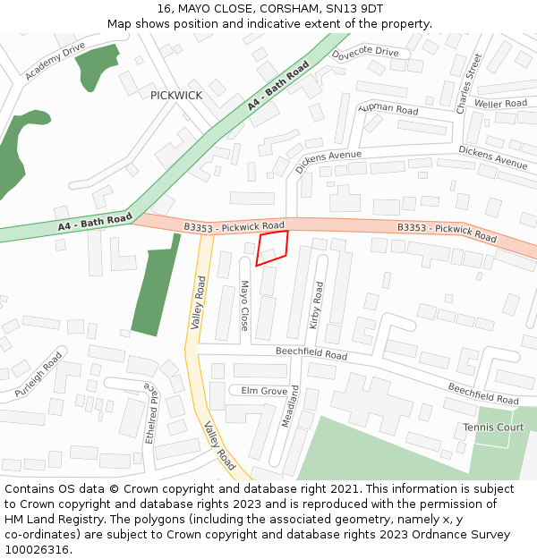 16, MAYO CLOSE, CORSHAM, SN13 9DT: Location map and indicative extent of plot