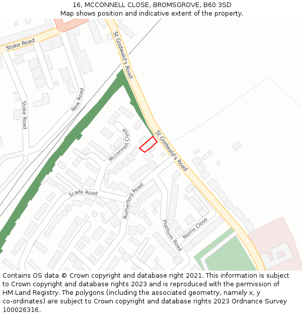 16, MCCONNELL CLOSE, BROMSGROVE, B60 3SD: Location map and indicative extent of plot