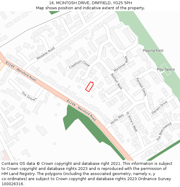 16, MCINTOSH DRIVE, DRIFFIELD, YO25 5PH: Location map and indicative extent of plot