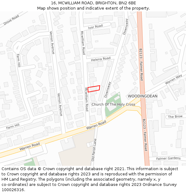 16, MCWILLIAM ROAD, BRIGHTON, BN2 6BE: Location map and indicative extent of plot