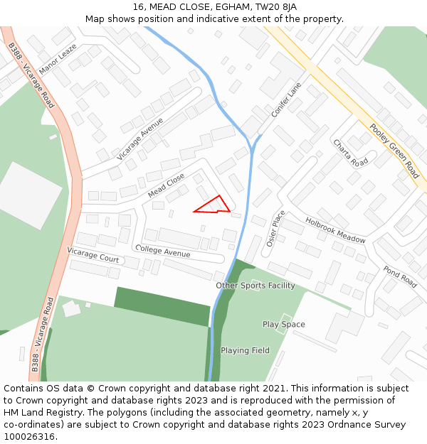 16, MEAD CLOSE, EGHAM, TW20 8JA: Location map and indicative extent of plot