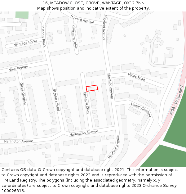 16, MEADOW CLOSE, GROVE, WANTAGE, OX12 7NN: Location map and indicative extent of plot