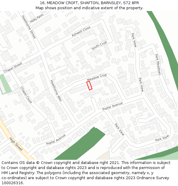 16, MEADOW CROFT, SHAFTON, BARNSLEY, S72 8PR: Location map and indicative extent of plot