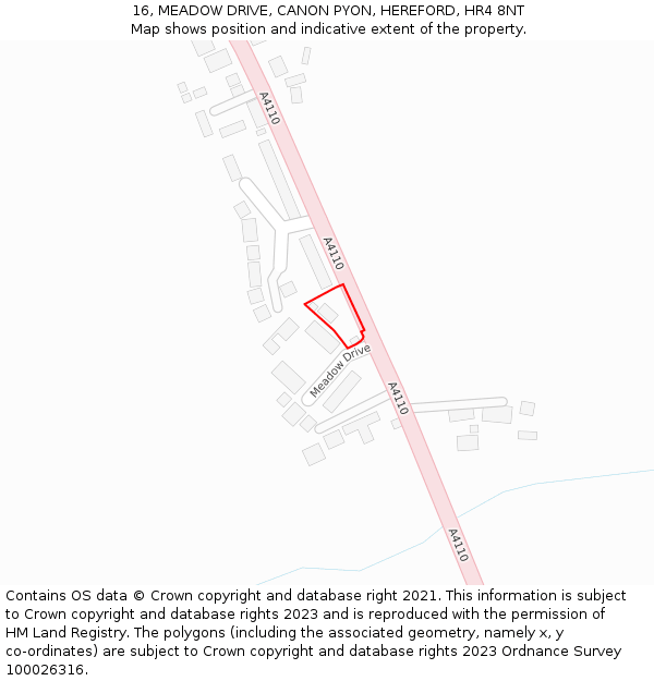 16, MEADOW DRIVE, CANON PYON, HEREFORD, HR4 8NT: Location map and indicative extent of plot