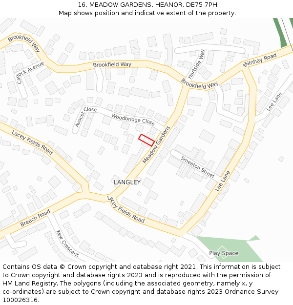 16, MEADOW GARDENS, HEANOR, DE75 7PH: Location map and indicative extent of plot