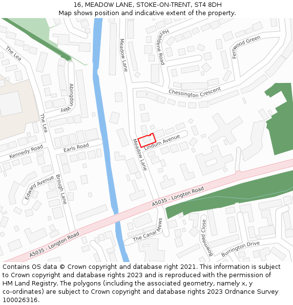 16, MEADOW LANE, STOKE-ON-TRENT, ST4 8DH: Location map and indicative extent of plot