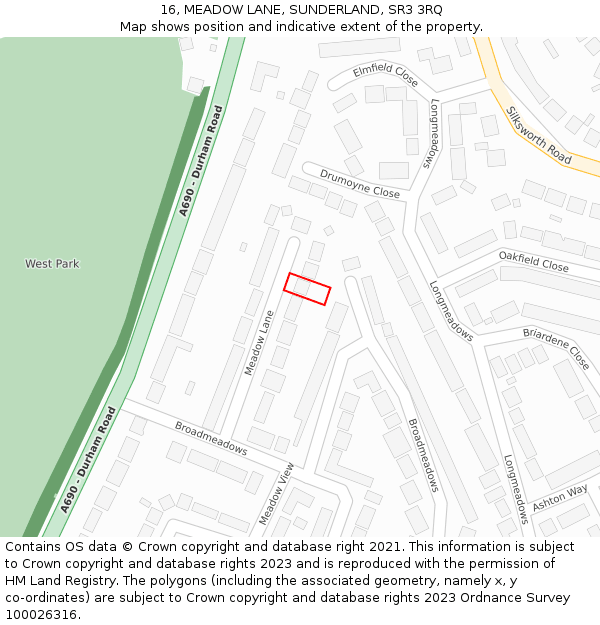 16, MEADOW LANE, SUNDERLAND, SR3 3RQ: Location map and indicative extent of plot