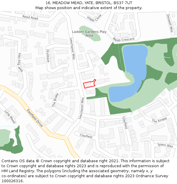16, MEADOW MEAD, YATE, BRISTOL, BS37 7UT: Location map and indicative extent of plot