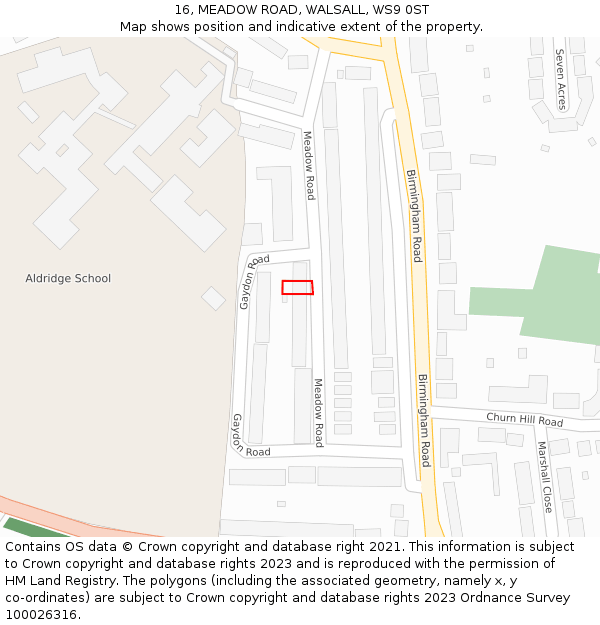 16, MEADOW ROAD, WALSALL, WS9 0ST: Location map and indicative extent of plot