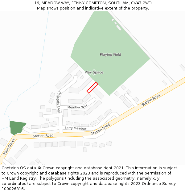 16, MEADOW WAY, FENNY COMPTON, SOUTHAM, CV47 2WD: Location map and indicative extent of plot