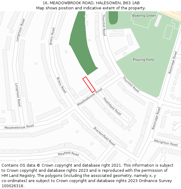 16, MEADOWBROOK ROAD, HALESOWEN, B63 1AB: Location map and indicative extent of plot