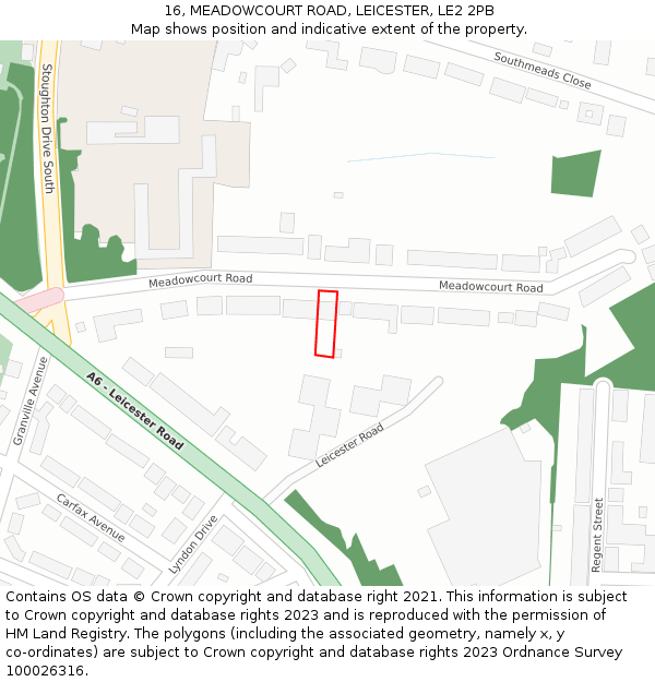 16, MEADOWCOURT ROAD, LEICESTER, LE2 2PB: Location map and indicative extent of plot