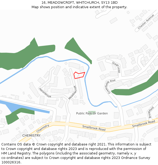 16, MEADOWCROFT, WHITCHURCH, SY13 1BD: Location map and indicative extent of plot