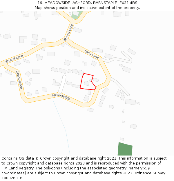 16, MEADOWSIDE, ASHFORD, BARNSTAPLE, EX31 4BS: Location map and indicative extent of plot