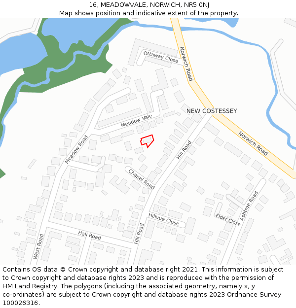 16, MEADOWVALE, NORWICH, NR5 0NJ: Location map and indicative extent of plot