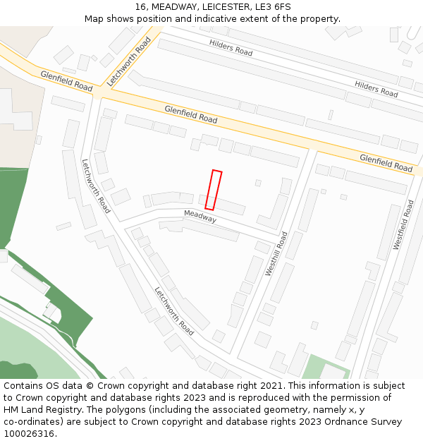 16, MEADWAY, LEICESTER, LE3 6FS: Location map and indicative extent of plot