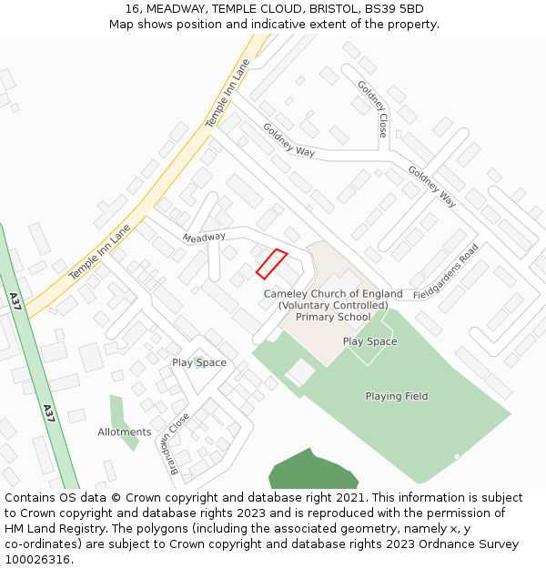 16, MEADWAY, TEMPLE CLOUD, BRISTOL, BS39 5BD: Location map and indicative extent of plot