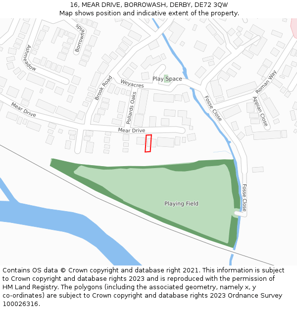 16, MEAR DRIVE, BORROWASH, DERBY, DE72 3QW: Location map and indicative extent of plot