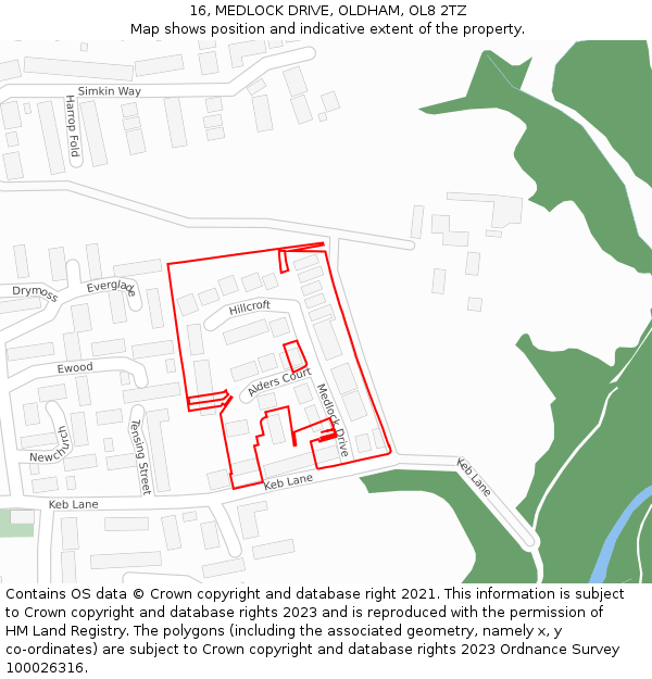 16, MEDLOCK DRIVE, OLDHAM, OL8 2TZ: Location map and indicative extent of plot