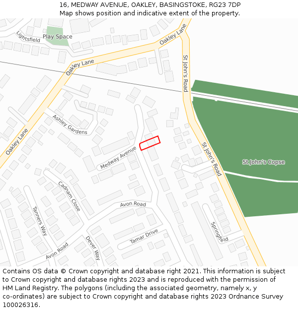 16, MEDWAY AVENUE, OAKLEY, BASINGSTOKE, RG23 7DP: Location map and indicative extent of plot