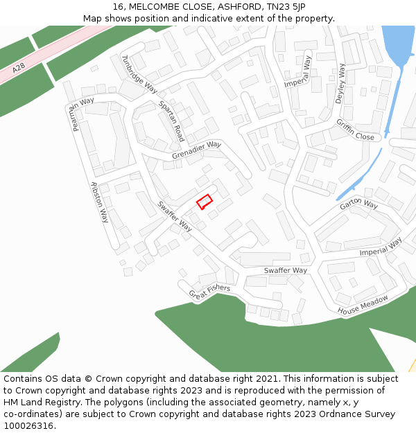 16, MELCOMBE CLOSE, ASHFORD, TN23 5JP: Location map and indicative extent of plot