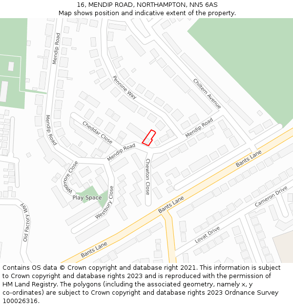 16, MENDIP ROAD, NORTHAMPTON, NN5 6AS: Location map and indicative extent of plot