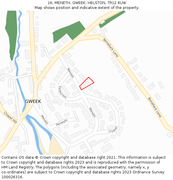 16, MENETH, GWEEK, HELSTON, TR12 6UW: Location map and indicative extent of plot