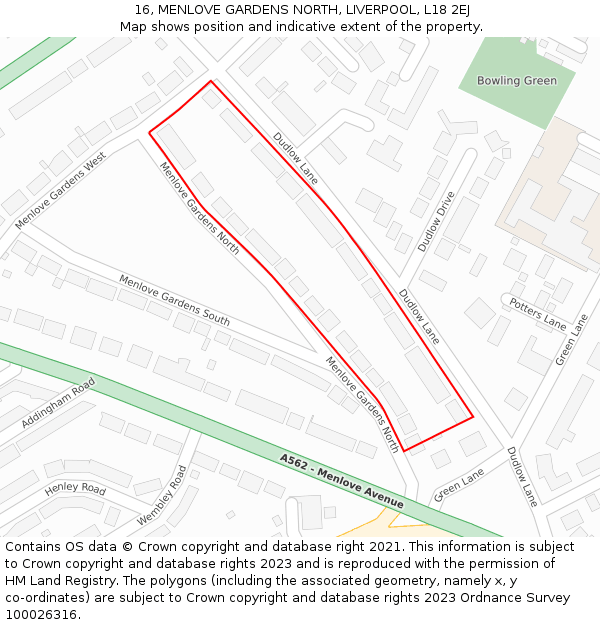 16, MENLOVE GARDENS NORTH, LIVERPOOL, L18 2EJ: Location map and indicative extent of plot