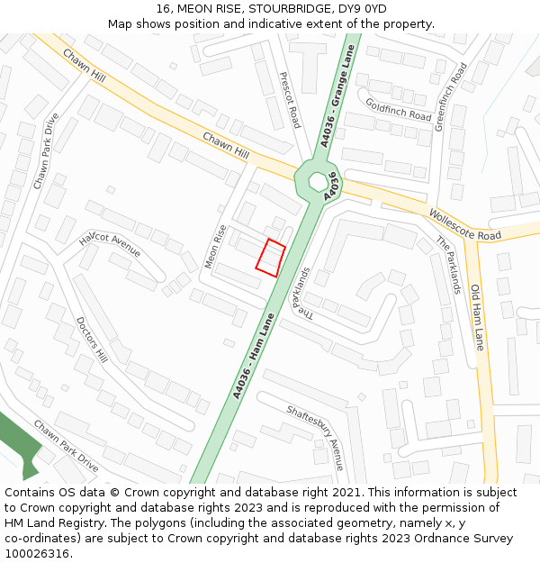 16, MEON RISE, STOURBRIDGE, DY9 0YD: Location map and indicative extent of plot