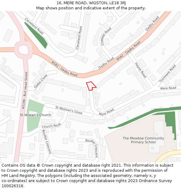 16, MERE ROAD, WIGSTON, LE18 3RJ: Location map and indicative extent of plot