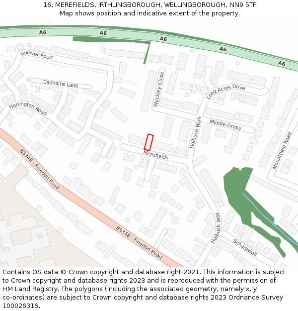 16, MEREFIELDS, IRTHLINGBOROUGH, WELLINGBOROUGH, NN9 5TF: Location map and indicative extent of plot