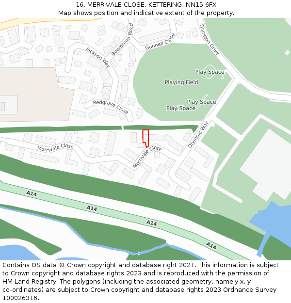 16, MERRIVALE CLOSE, KETTERING, NN15 6FX: Location map and indicative extent of plot