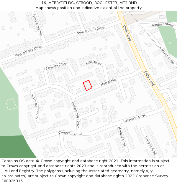 16, MERRYFIELDS, STROOD, ROCHESTER, ME2 3ND: Location map and indicative extent of plot