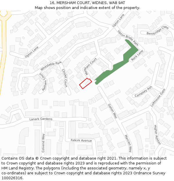 16, MERSHAM COURT, WIDNES, WA8 9AT: Location map and indicative extent of plot