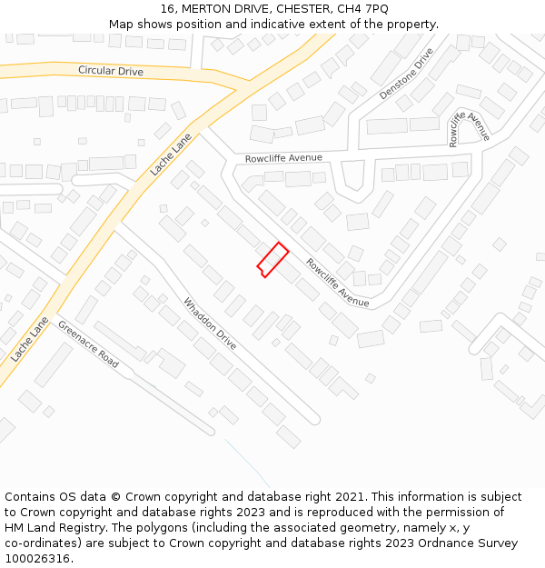 16, MERTON DRIVE, CHESTER, CH4 7PQ: Location map and indicative extent of plot