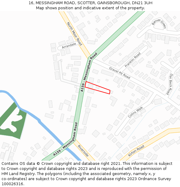 16, MESSINGHAM ROAD, SCOTTER, GAINSBOROUGH, DN21 3UH: Location map and indicative extent of plot