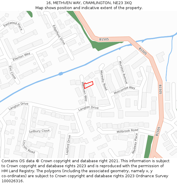 16, METHVEN WAY, CRAMLINGTON, NE23 3XQ: Location map and indicative extent of plot