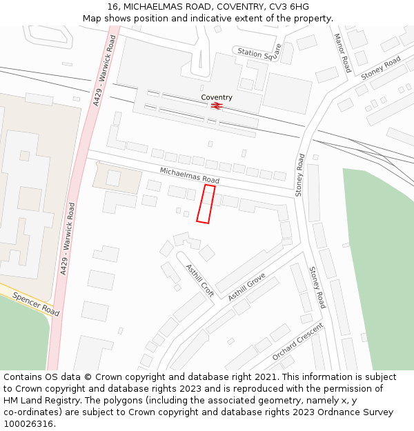 16, MICHAELMAS ROAD, COVENTRY, CV3 6HG: Location map and indicative extent of plot