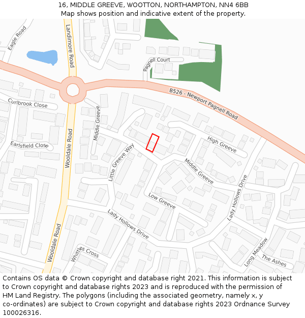 16, MIDDLE GREEVE, WOOTTON, NORTHAMPTON, NN4 6BB: Location map and indicative extent of plot