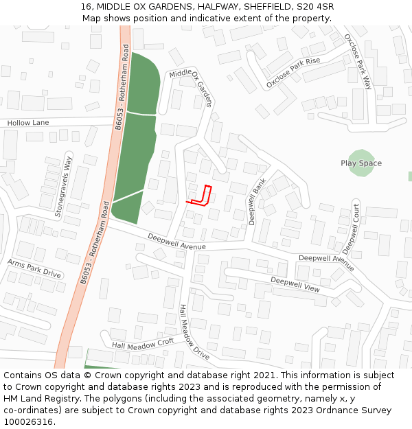 16, MIDDLE OX GARDENS, HALFWAY, SHEFFIELD, S20 4SR: Location map and indicative extent of plot