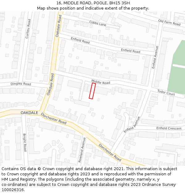 16, MIDDLE ROAD, POOLE, BH15 3SH: Location map and indicative extent of plot