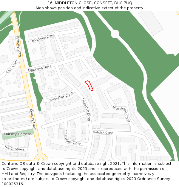 16, MIDDLETON CLOSE, CONSETT, DH8 7UQ: Location map and indicative extent of plot