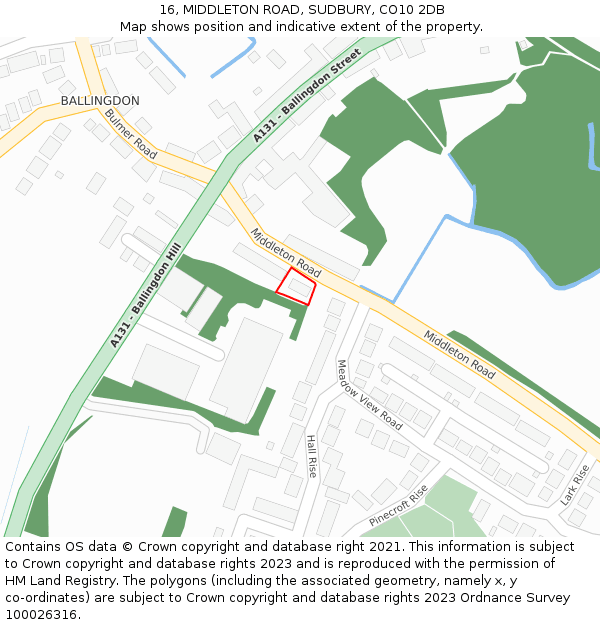 16, MIDDLETON ROAD, SUDBURY, CO10 2DB: Location map and indicative extent of plot