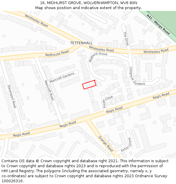 16, MIDHURST GROVE, WOLVERHAMPTON, WV6 8XN: Location map and indicative extent of plot