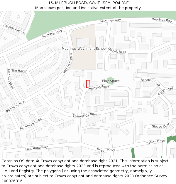 16, MILEBUSH ROAD, SOUTHSEA, PO4 8NF: Location map and indicative extent of plot