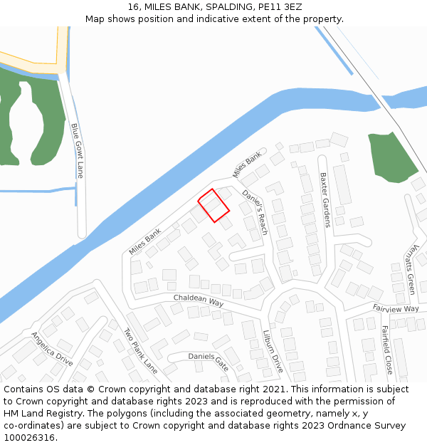 16, MILES BANK, SPALDING, PE11 3EZ: Location map and indicative extent of plot