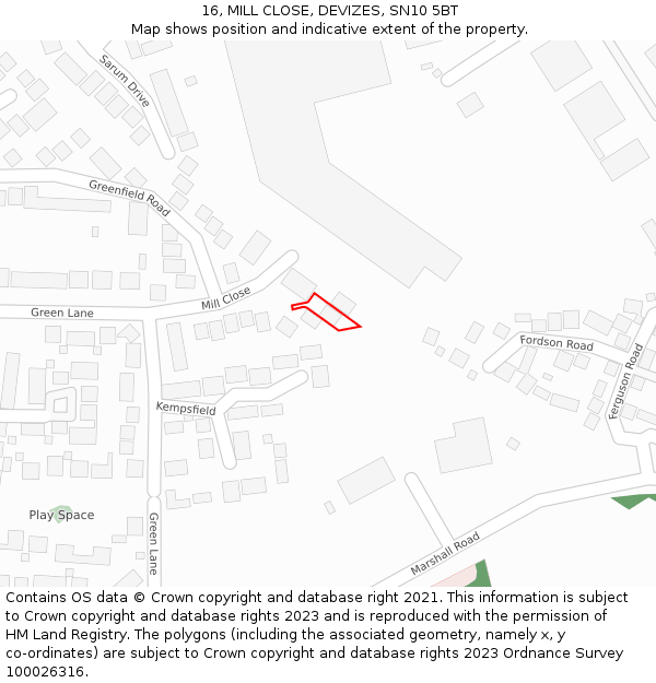 16, MILL CLOSE, DEVIZES, SN10 5BT: Location map and indicative extent of plot