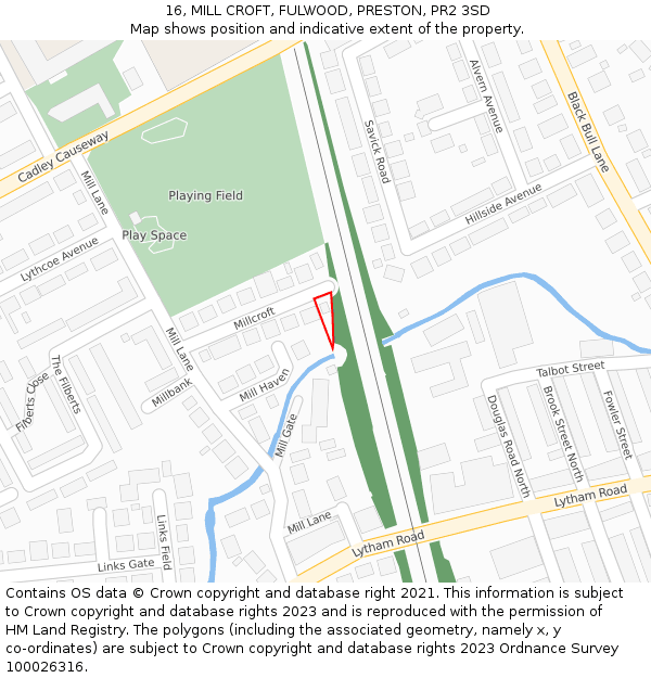 16, MILL CROFT, FULWOOD, PRESTON, PR2 3SD: Location map and indicative extent of plot