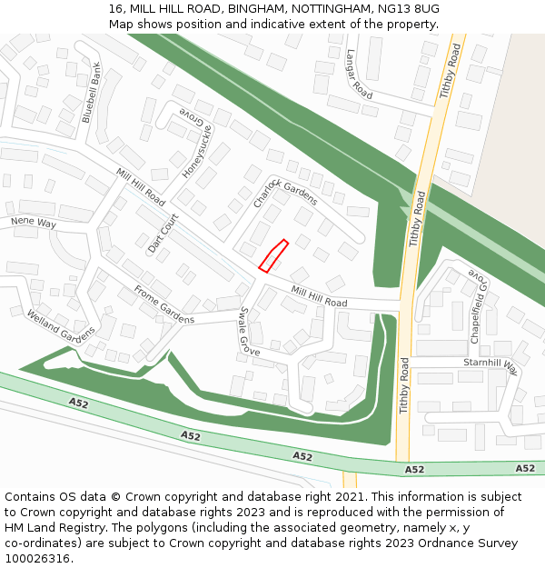 16, MILL HILL ROAD, BINGHAM, NOTTINGHAM, NG13 8UG: Location map and indicative extent of plot