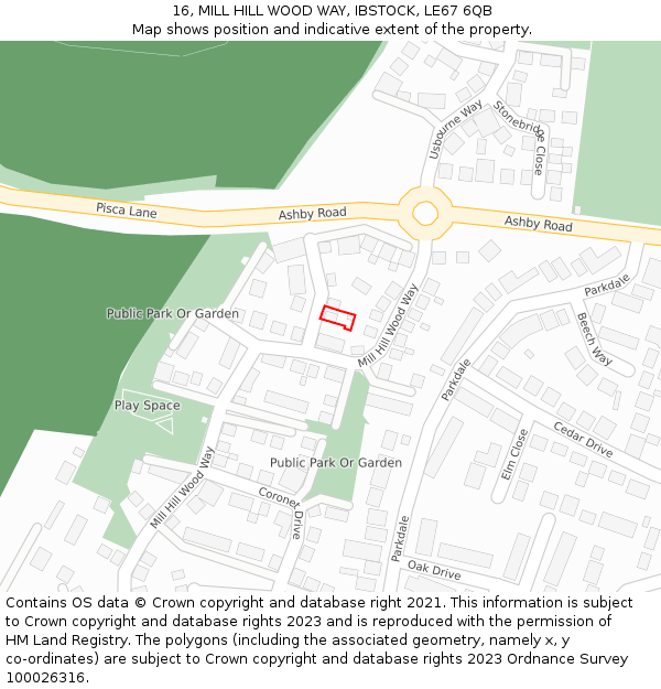 16, MILL HILL WOOD WAY, IBSTOCK, LE67 6QB: Location map and indicative extent of plot